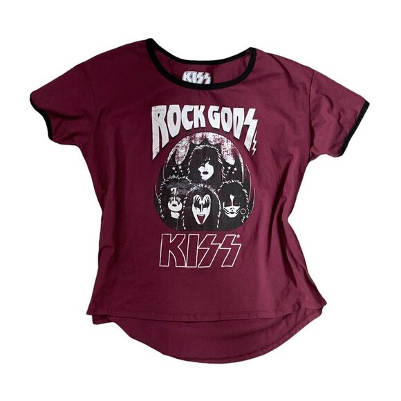 KISS Band Graphic Tee Rock Gods Ringer T-Shirt  2XL Burgundy #9D - Picture 2 of 5